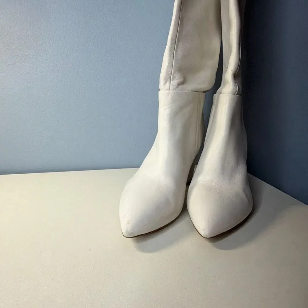 Sam Edelman Hutton White Knee High Leather Boots Woman’s 9